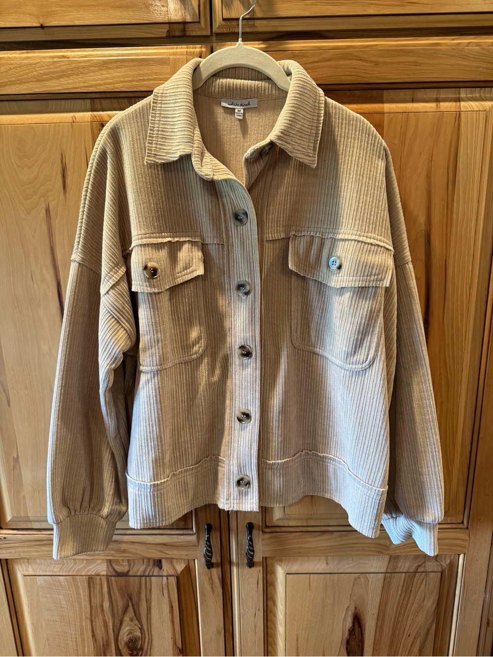 white birch Tan Corduroy Like Button-Front Jacket